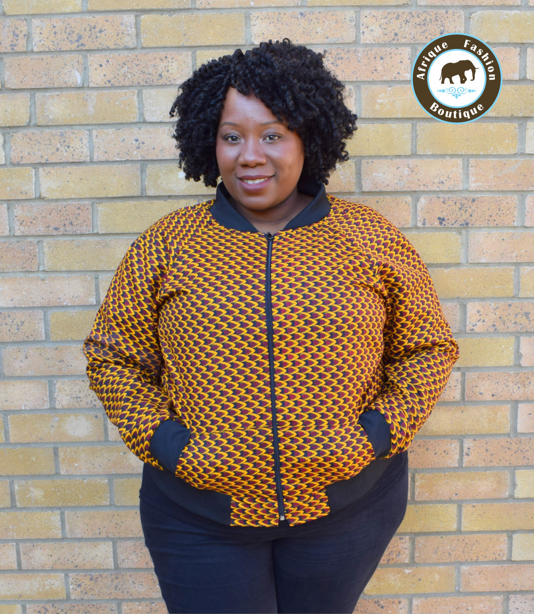 Womens African Print Bomber Jacket Ankara Orange Black – Afrique Boutique