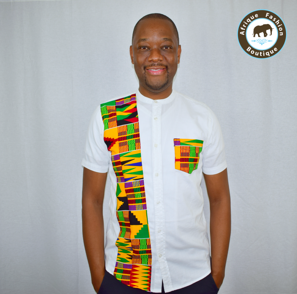 Mens Mandarin Collar African Print Slim Fit Shirt (Kente) – Afrique ...